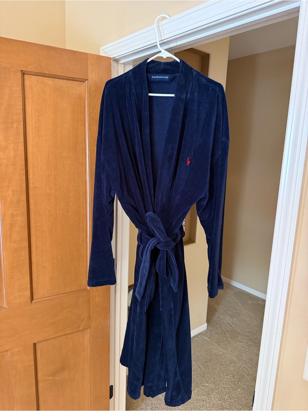 Polo by Ralph Lauren Navy Velvet Robe with Embroidered Pony